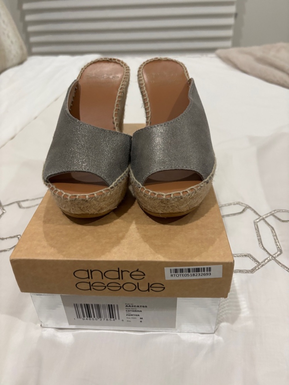Andre Assous Metallic Gray Espadrille Slide Wedges